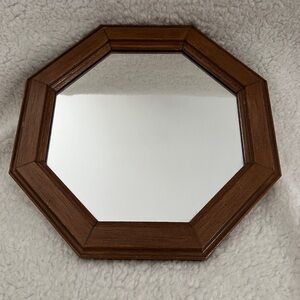 Vintage Elegant Octagon Brown Wooden Framed Wall Mirror, 11”